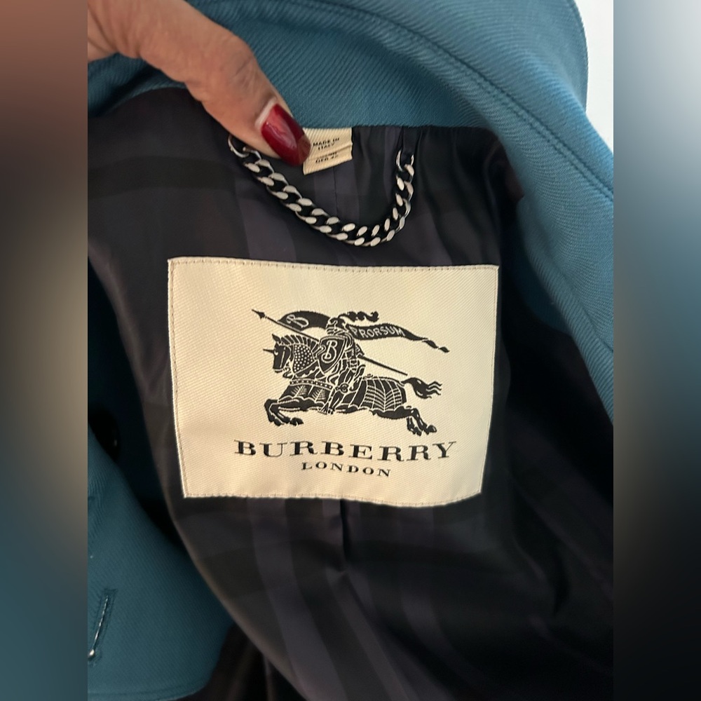 Burberry London Teal Double Breasted Coat Wool Blend UK14 | US 12 - Picture 6 of 10